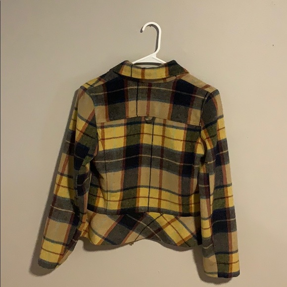 Jolt Yellow Plaid Patterned Collared Zip-Up Jacket - Picture 2 of 4